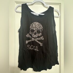 SoulCycle gray tank with white lace printed skull!